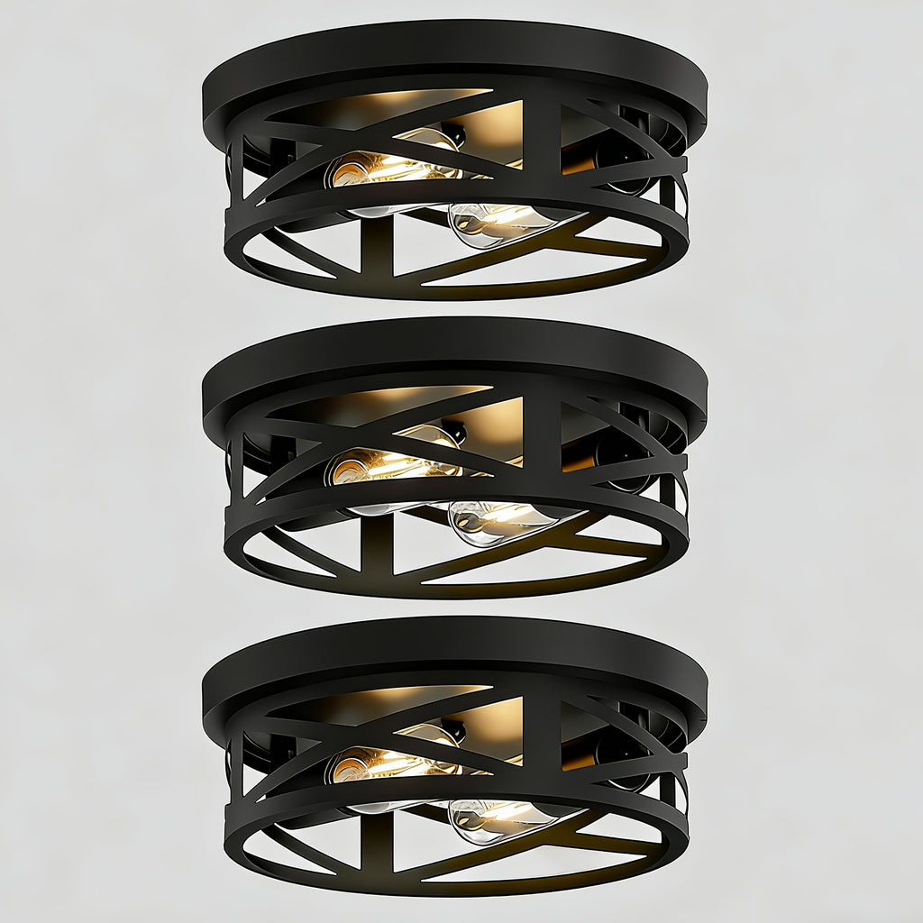3-pack, Kyoeon dual-head black recessed ceiling light, black outdoor industrial style light fixture, with adjustable lamp heads, industrial black metal cage ceiling light fixture, suitable for farmhouse, hallway, bedroom, kitchen, entryway