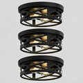 3-pack, Kyoeon dual-head black recessed ceiling light, black outdoor industrial style light fixture, with adjustable lamp heads, industrial black metal cage ceiling light fixture, suitable for farmhouse, hallway, bedroom, kitchen, entryway