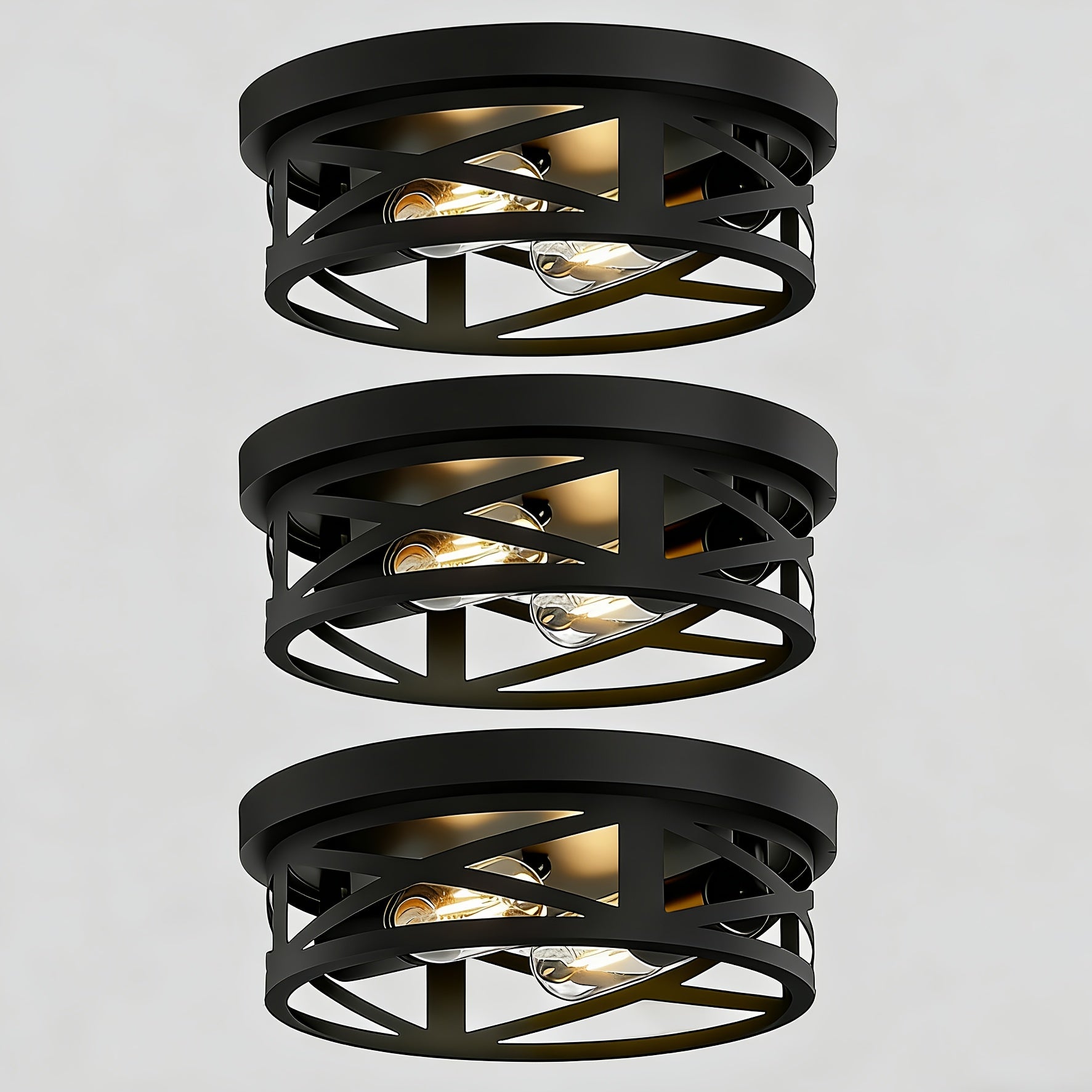 3-pack, Kyoeon dual-head black recessed ceiling light, black outdoor industrial style light fixture, with adjustable lamp heads, industrial black metal cage ceiling light fixture, suitable for farmhouse, hallway, bedroom, kitchen, entryway