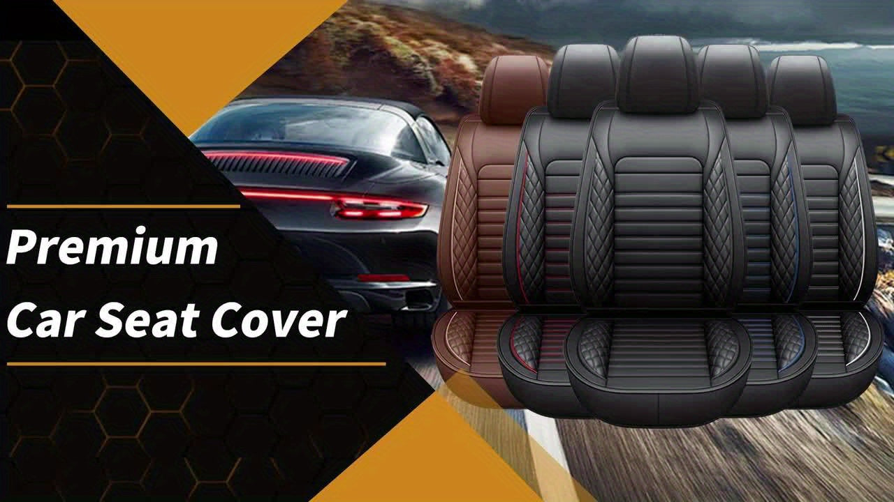 Full Set Synthetic Leather Car Seat Covers, Waterproof Synthetic Leather Car Seat Covers, Anti-Slip Car Interior Covers, Suitable for Most Sedans, Trucks and Other Vehicles