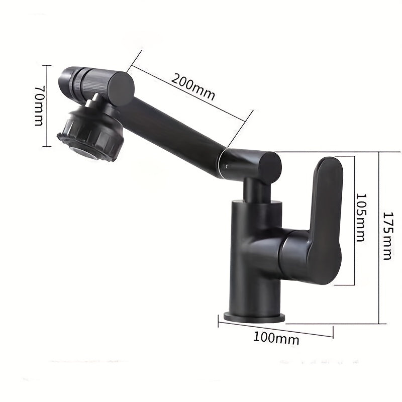 1pc Modern Matte Black Stainless Steel Faucet - 360° Swivel Dual-Mode Spray, Single Hole Mount, for Bathroom & Kitchen Sink, Ceramic Cartridge, Robotic Arm Faucet, Bathroom Basin Mixer