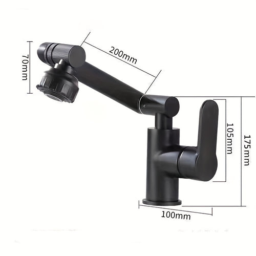 1pc Modern Matte Black Stainless Steel Faucet - 360° Swivel Dual-Mode Spray, Single Hole Mount, for Bathroom & Kitchen Sink, Ceramic Cartridge, Robotic Arm Faucet, Bathroom Basin Mixer