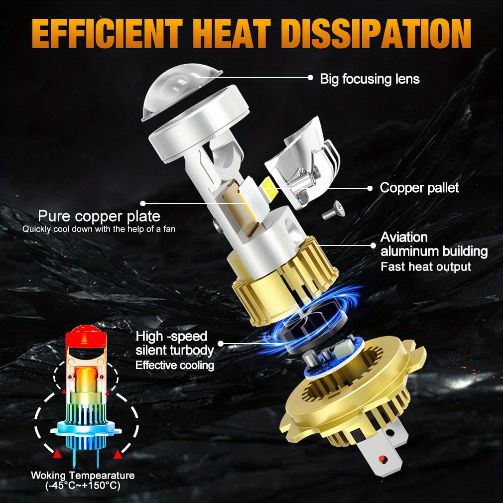 S&D 2-Pack High/Low Beam 150W H4 H7 LED Car Lens Headlight Bulbs, 60000LM H11 9005 HB3 9006 HB4 Car Lens Lights, Turbo LED Lights, Super Bright Car Headlights, Plug-and-Play, 12V, with Canbus Interface