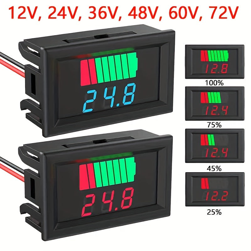 Battery Charge Level Indicator 12V 24V 36V 48V 60V 72V – Battery Capacity Tester, LED Display Voltmeter for Cars, Golf Carts, Forklifts & Electric Vehicles