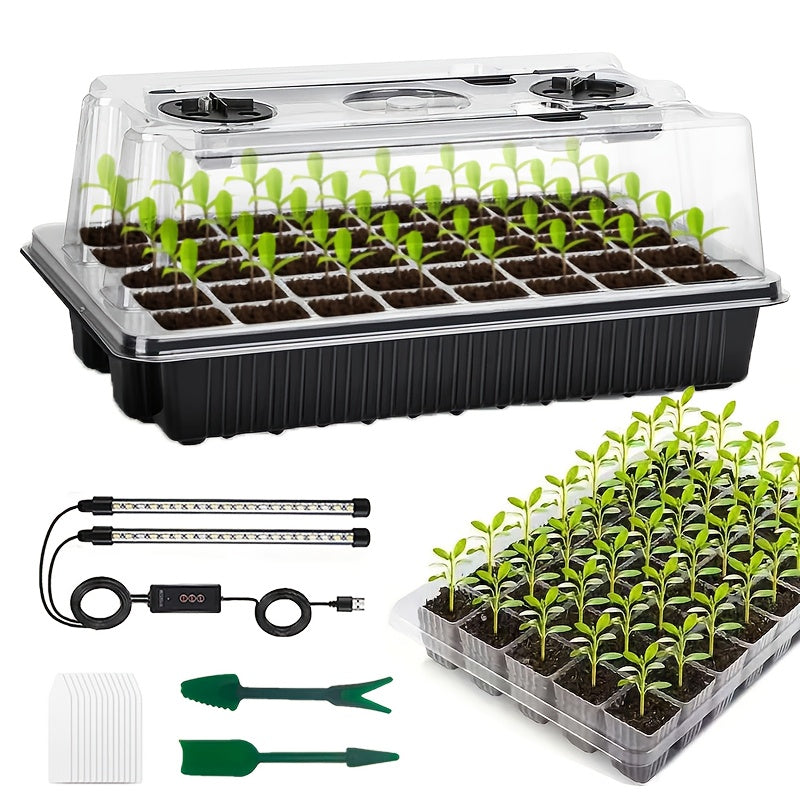 Seed Starter Tray with Grow Light, 40-Cell Seed Starting Kit, Seedling Tray Set with Humidity Dome, Auto Timer & Dimmable Light, Indoor Germination Tray for Home Gardening