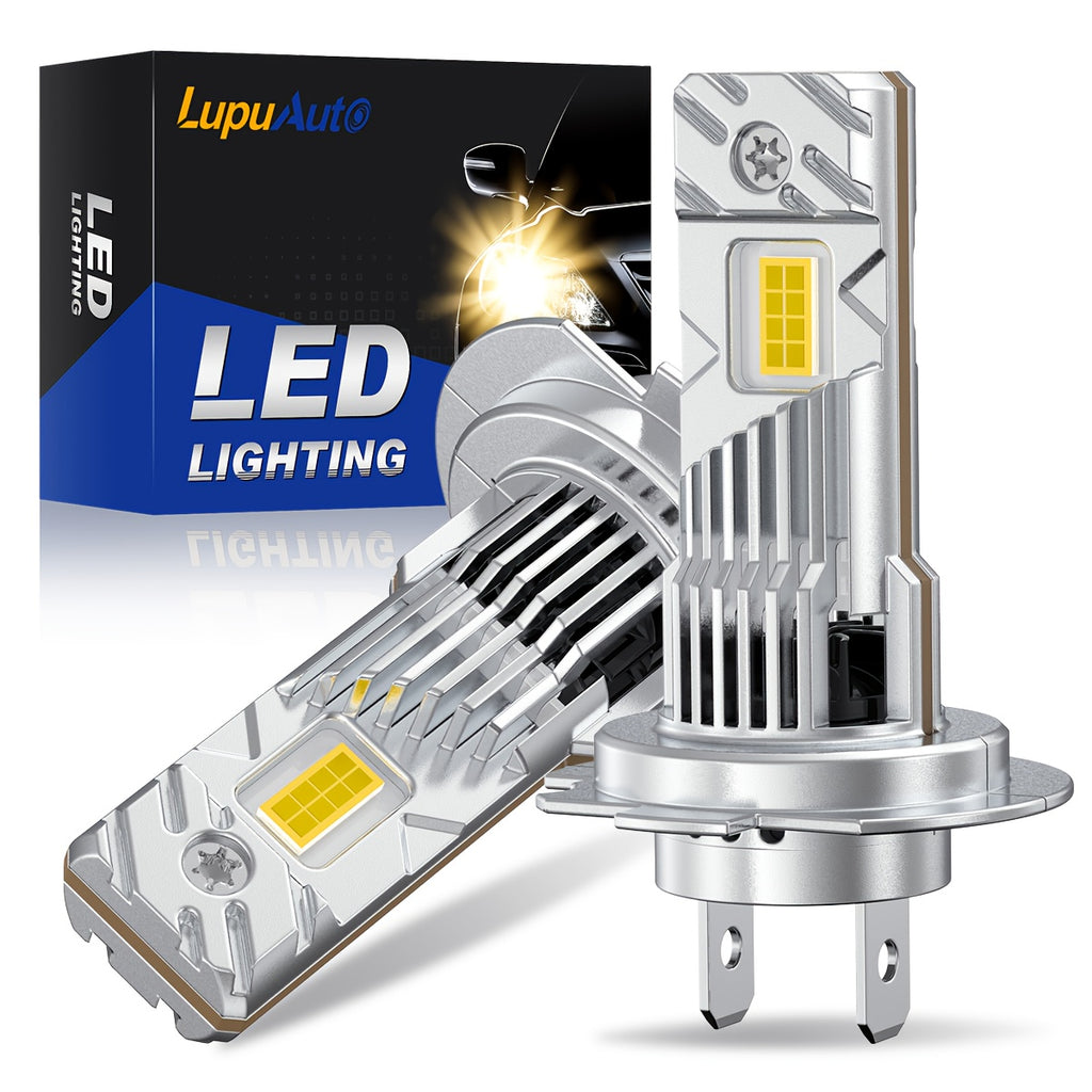 LupuAuto 2Pcs H7 LED Headlight Bulbs, 120W High Power, 4300K/6500K Super Bright White Light, 30,000 Lumens, 1:1 Mini Size Design, Plug-and-Play, Wireless H7 Car CANBUS Light, 12V, No Battery Included