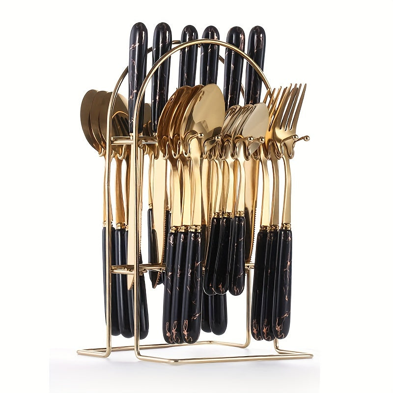24-Piece Stainless Steel Cutlery Set with Short Ceramic Handle – Dinner Knife, Dinner Fork, Dinner Spoon, Dessert Spoon – Restaurant & Hotel Flatware Set