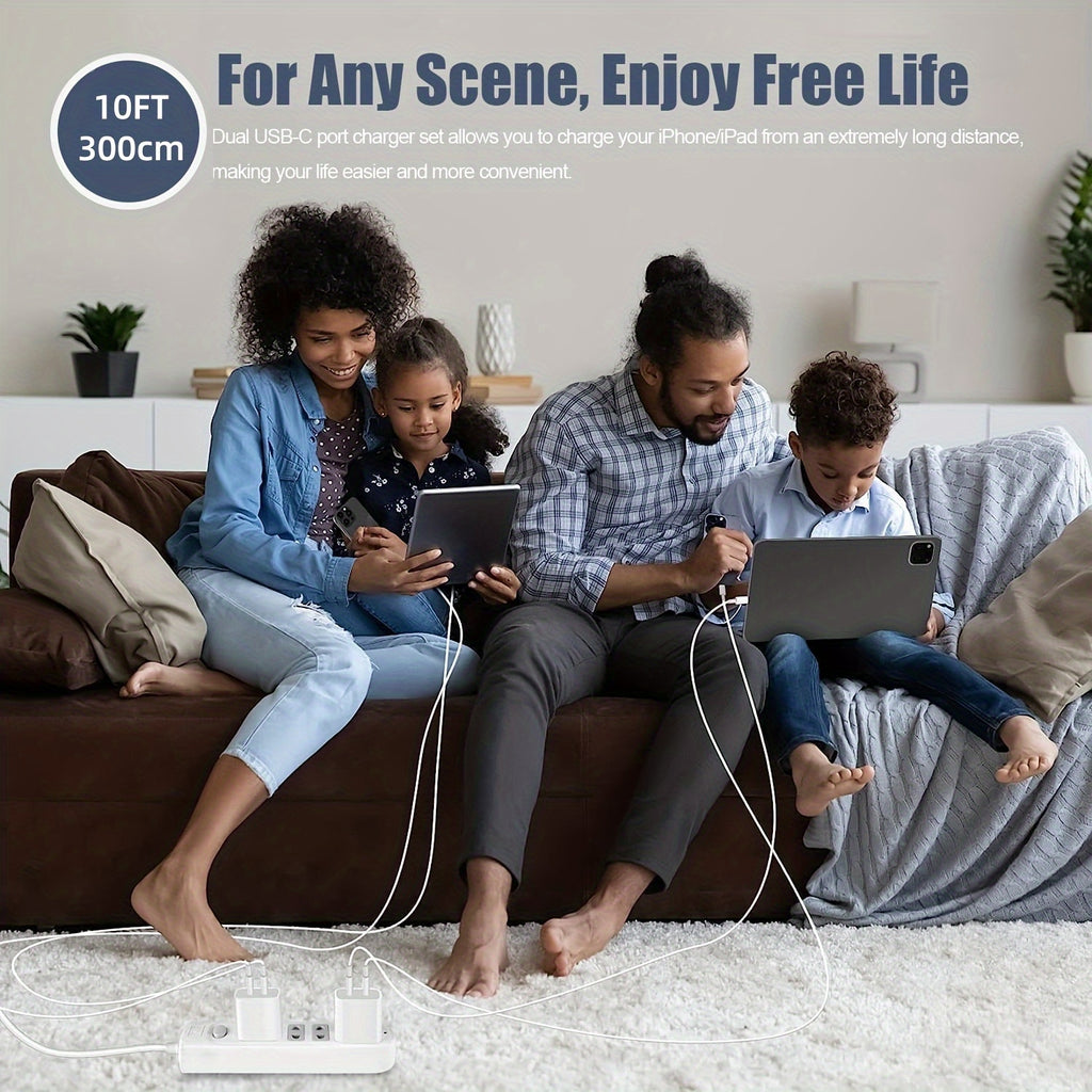 for iPhone 15 Charger Fast Charging, 3Pack 20W Dual Port USB C Charger Block with 10ft Long USB C to C Charging Cord Compatible for iPhone 15/15 Plus/15 Pro/15 Pro Max, iPad Pro/Air/Mini