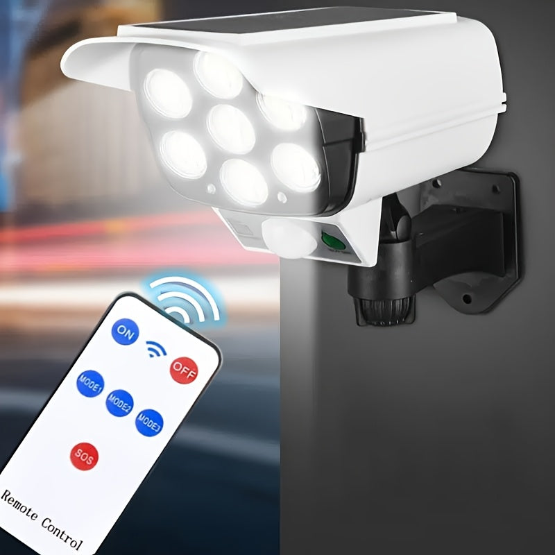 [Solar Motion Lights] 1pc of Outdoor Solar Lights with Motion Sensor, Featuring 77 Leds And a Remote Control, Suitable for Use As Floodlights, And Includes a Decoy Security Camera for Your Porch, Garden, Patio, Or Driveway