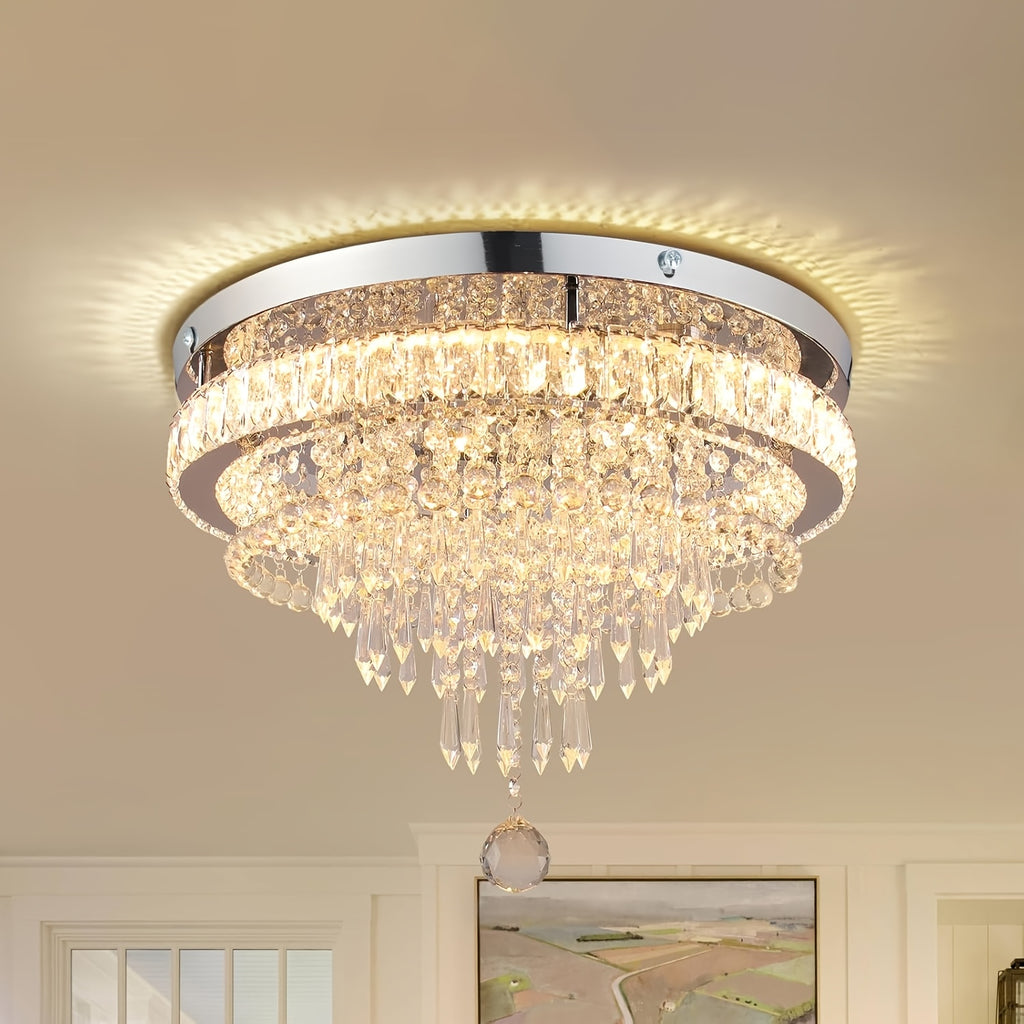 19.7-Inch Modern Crystal Ceiling Light LED Pendant Light, Warm White Light, Recessed Lighting Fixture for Bedroom, Living Room and Dining Room