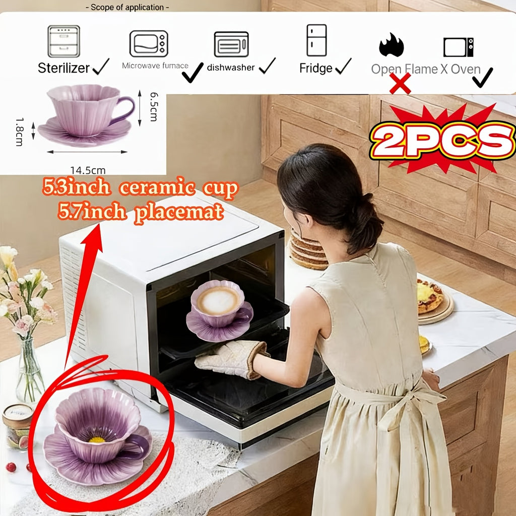 2PCS Set, New Purple Flower Bud Ceramic Dinnerware – Steak Plate, Pasta Plate – Perfect for Restaurant & Home Use – Novel Floral Pattern Plate, Fruit Salad Bowl, Exquisite Personalized Tableware, Fine Kitchen Dinnerware, Gift