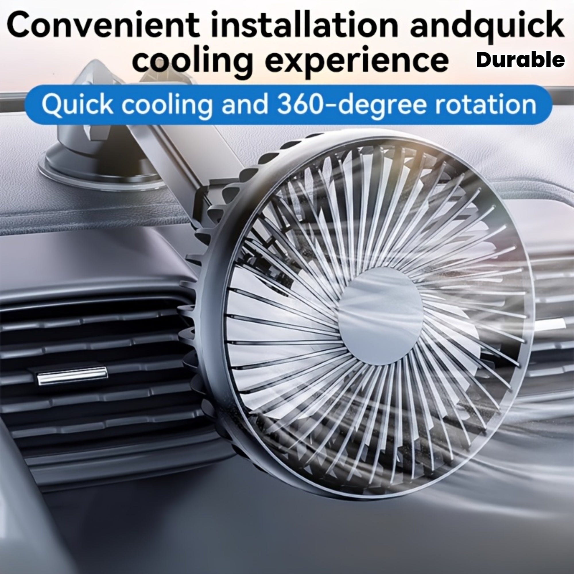 Suitu Car Suction Cup Fan, Powerful USB Car Fan, Household Turbo Fan, Single Rotatable Head, Multi-use as Desktop / Tabletop / Car Air Circulation Fan, Stylish Appearance & Durable Structure