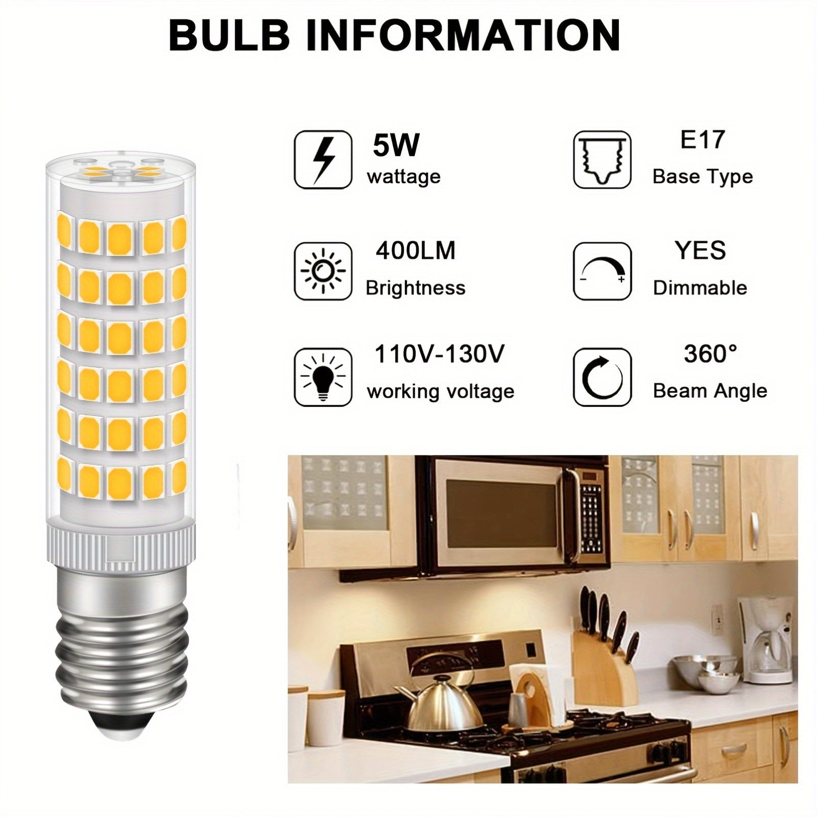 Non-dimmable E17 LED AC120V 76-bead E17 LED corn light 5W, crystal light, table lamp, wall lamp, cool white, warm white, plug-in bulb, refrigerator bulb screw base indoor household lamp table lamp ceiling light