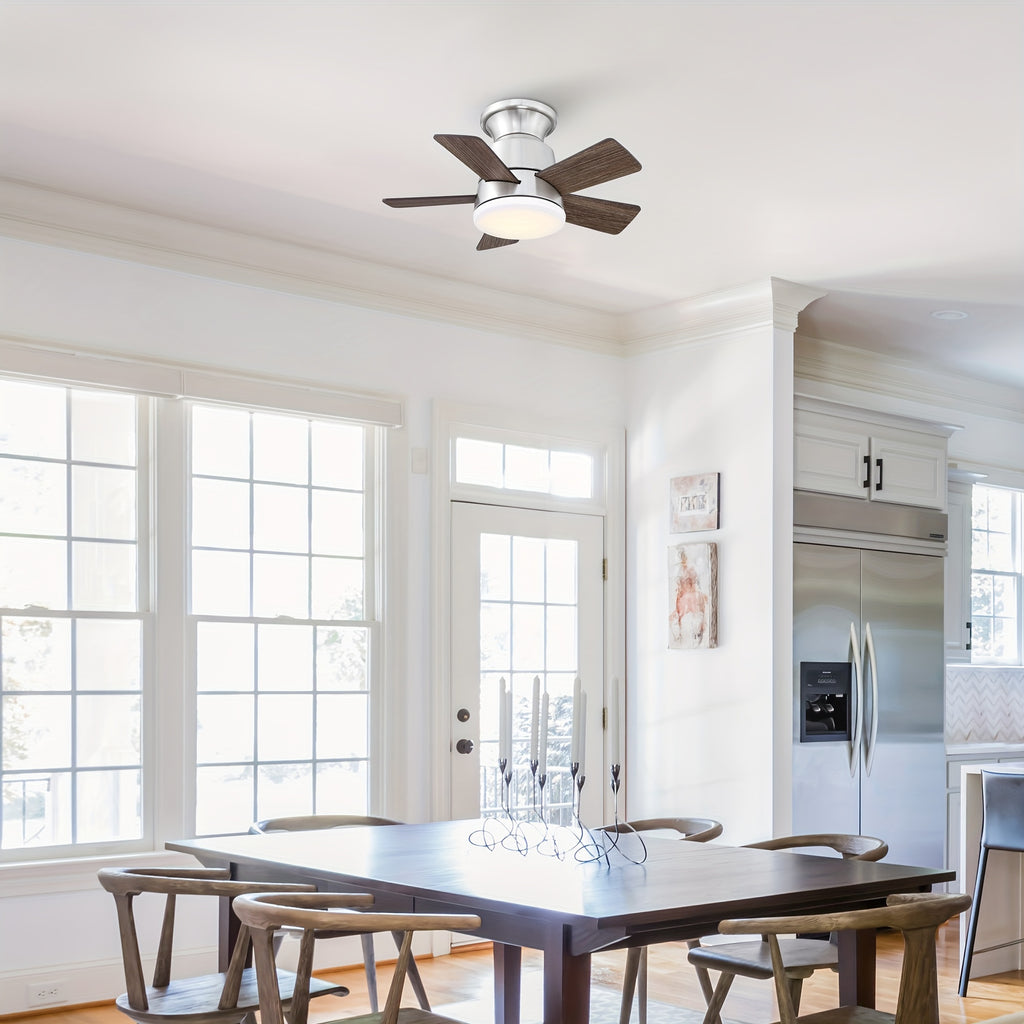 24 Inch Integrated LED Flush Mount Ceiling Fan, Indoor Natural Brass Gold/Brushed Nickel/Bronze Ceiling Fan with Light and Remote Control