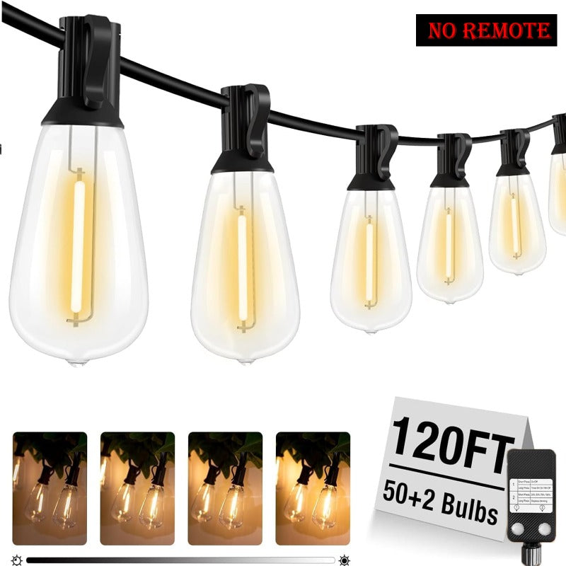 60/120 英尺变色户外串灯 - 可调光 LED RGB 庭院灯，含防摔爱迪生灯泡，适用于庭院、凉亭、派对、婚礼、节日场景