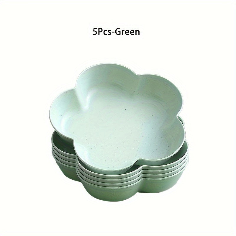 5pcs, Flower Dinner Plates, Reusable Unbreakable Plastic Plates, Lunch Plate, Bread Plate, Table Fruit Plate, Cake Plate Salad Plate, Chip Plate, Small Dish, Outdoor Dining Plate, Dishwasher & Microwave Safe, Kitchenware