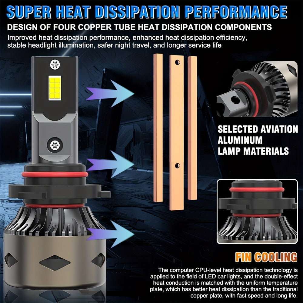 2-Pack H7 LED Headlights, H1, H4, H7, H11, COB Chip with Cooling Fan, 200W High Power, High/Low Beam Switching, No Canbus Error, 800% Brightness Increase, Compatible with HB3/9005, HB4/9006, HIR2/9012-G116