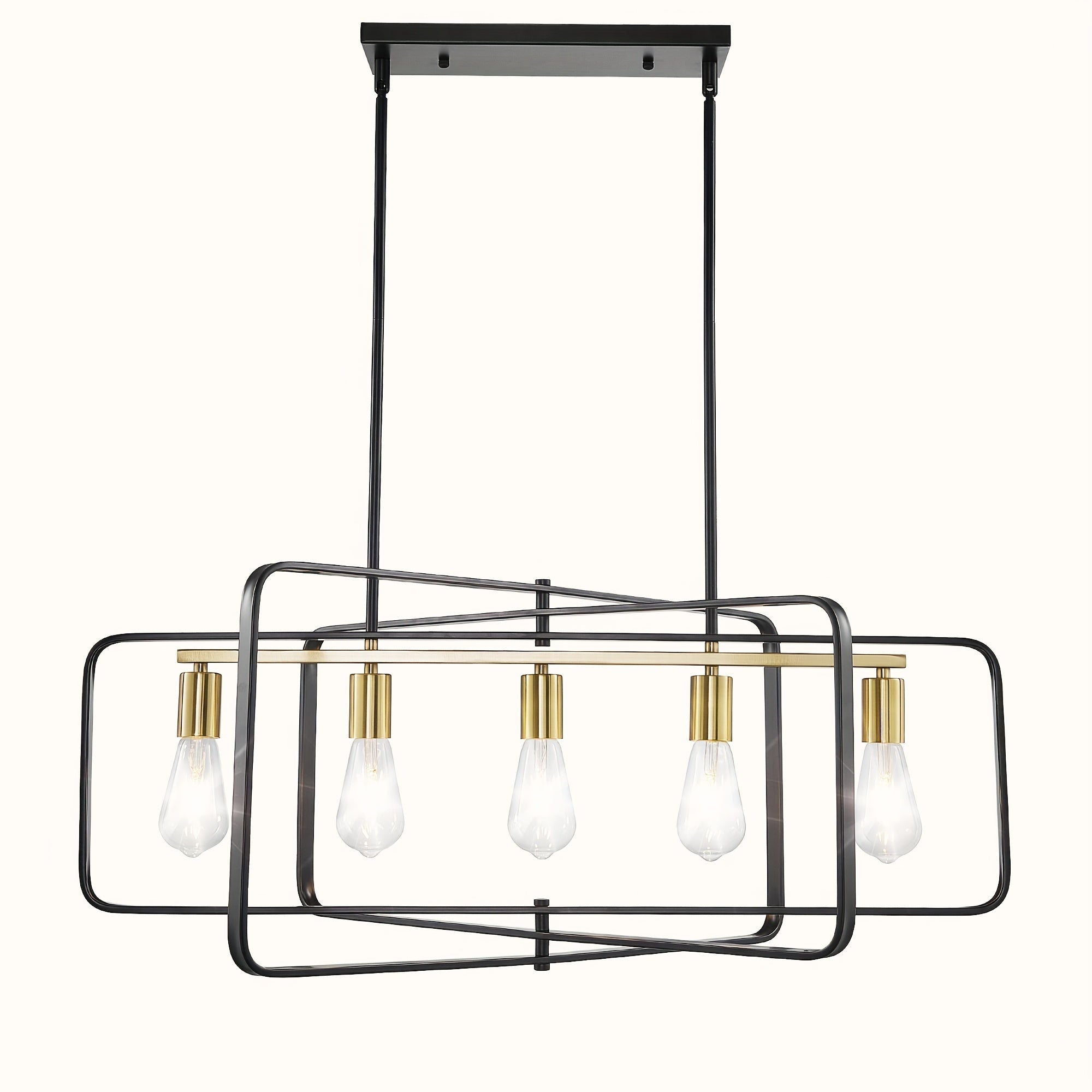 Modern farmhouse style 5-light pendant light, 34-inch rotatable rectangular kitchen island pendant light