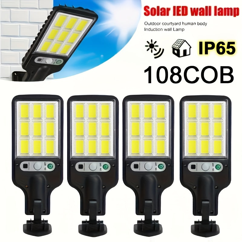 8/6/4 Pack Solar Street Light with PIR Motion Sensor, IP65 Protection Rating, 108 COB LED Security Wall Light with Remote Control, 3 Modes, Solar Searchlight Perfect for Garden, Courtyard, Porch, Garage Lighting