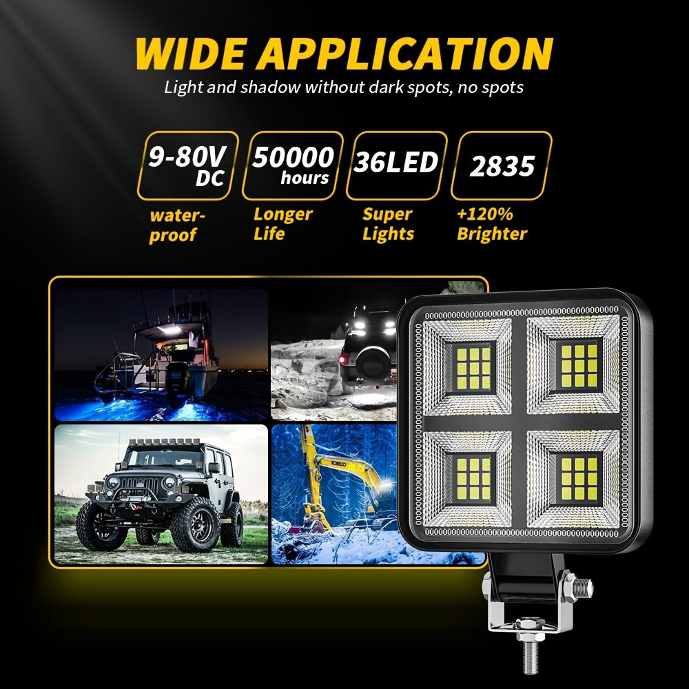 1pc 3-Inch Square LED Service Light, Multi-Function Work Light (DC9-36V, 2835SMD, 18LED, 12W, 1200LM, 6500K), Compatible with Volkswagen, BMW, Chevrolet, Toyota, Ford, Tesla, Honda, Nissan, Peugeot, Renault, Mercedes-Benz, Audi