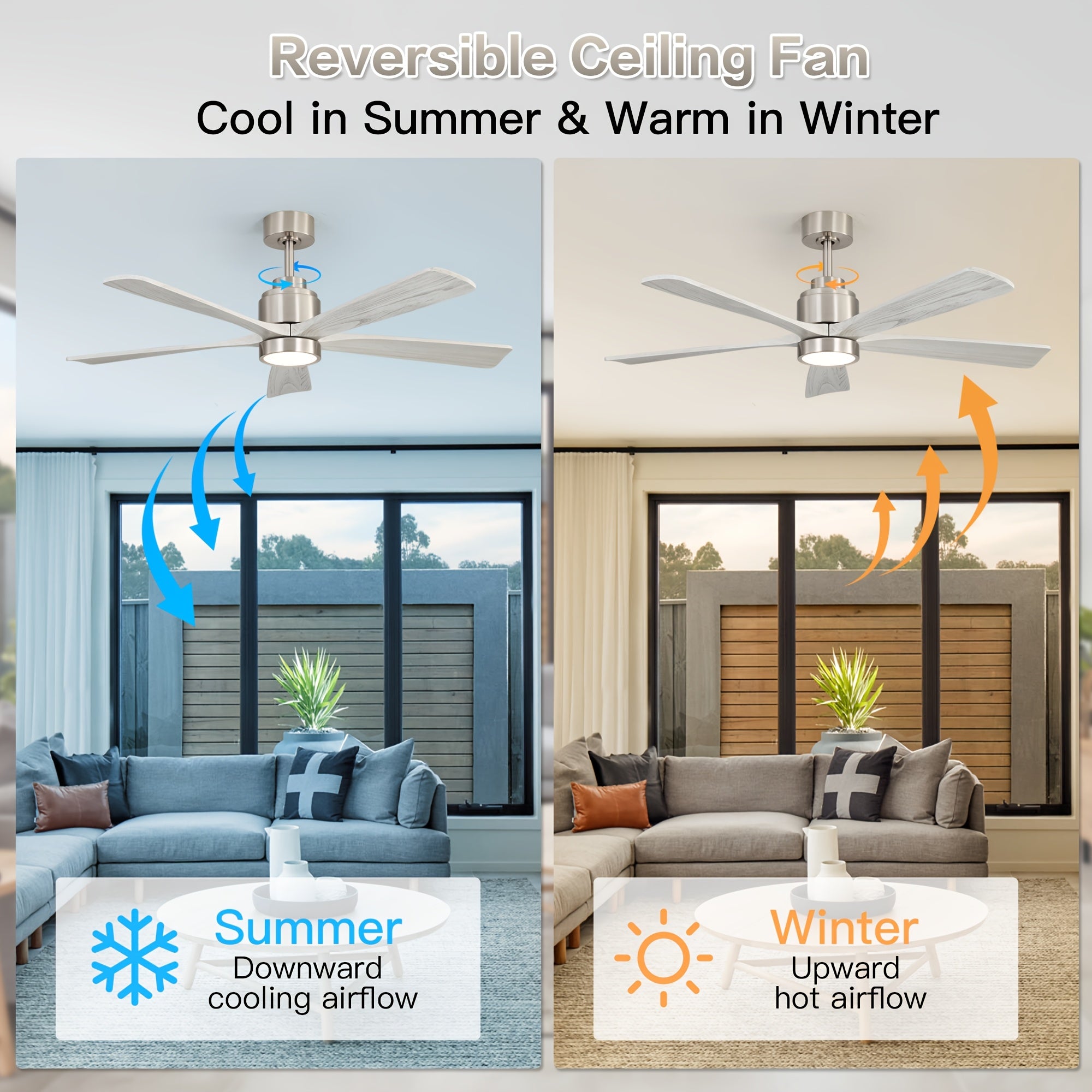 Sofucor 52 Inch Solid Wood Ceiling Fan with Remote & Light, 5/10/24" Downrods, 18W Memory LED Light, Reversible DC Motor, 1/4/8H Timer, 5 Wood Blades, Silent for Home Kitchen Living Room Bedroom