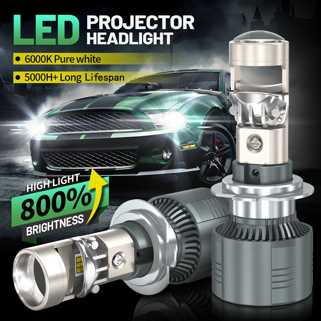 H4 H7 Dual LED Projector Lens LED Headlight Bulbs H8 H9 9005 9006 HB3 HB4 H11 Car Light 6000K White Bulb, No Battery Included