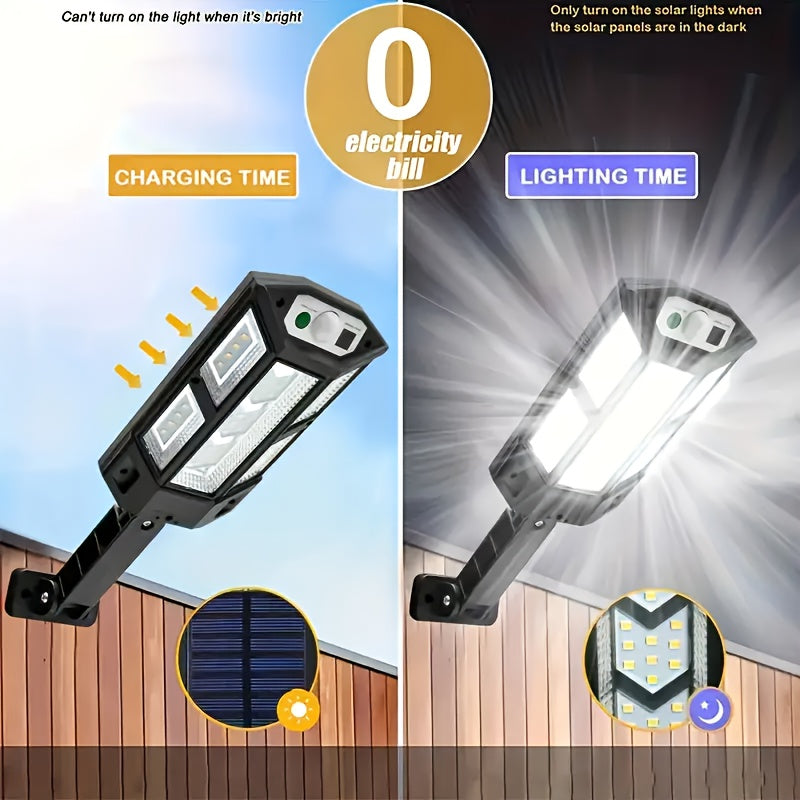 Commercial Solar Street Light with 56 LEDs, Designed for Outdoor Use, Engineered to Operate from Dusk to Dawn. These Solar Lights are Equipped with a Motion Sensor and Remote Control, Perfect for Parking Lots, Garages, Courtyards