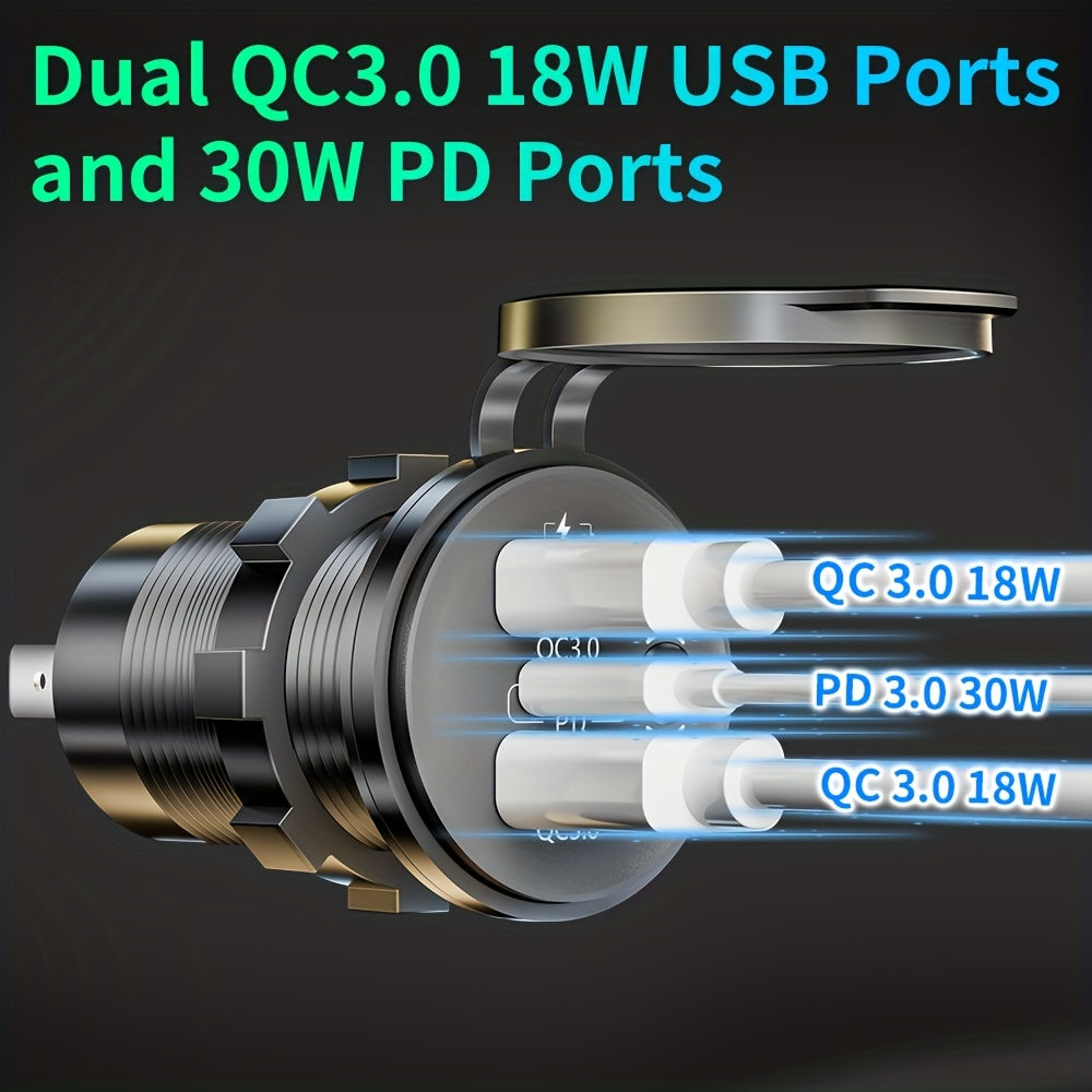 Versatile Car Charger - Features a Switch, Compatible with 12V/24V for Vehicles, Boats, Motorcycles, And Rvs - Portable, Includes Installation Tools|Stylish Design|Includes Voltmeter, Socket for Boat Charging, No Battery Included