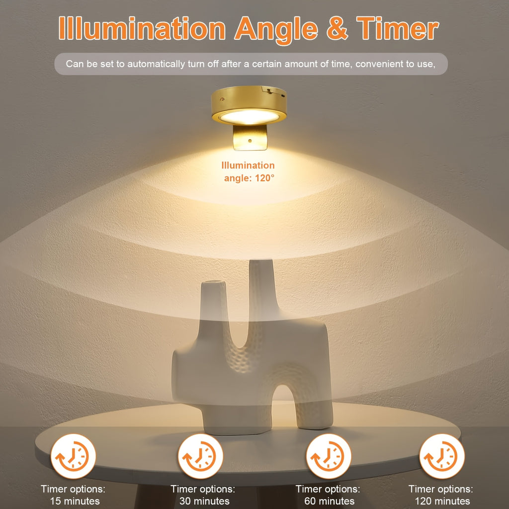 3Pcs Gold Magnetic LED Picture Light, Battery Powered Wireless Wall Lamp, Remote Control Dimmable Timing, 3 Lighting Modes, Art Spotlight for Photo Frame Gallery Decoration