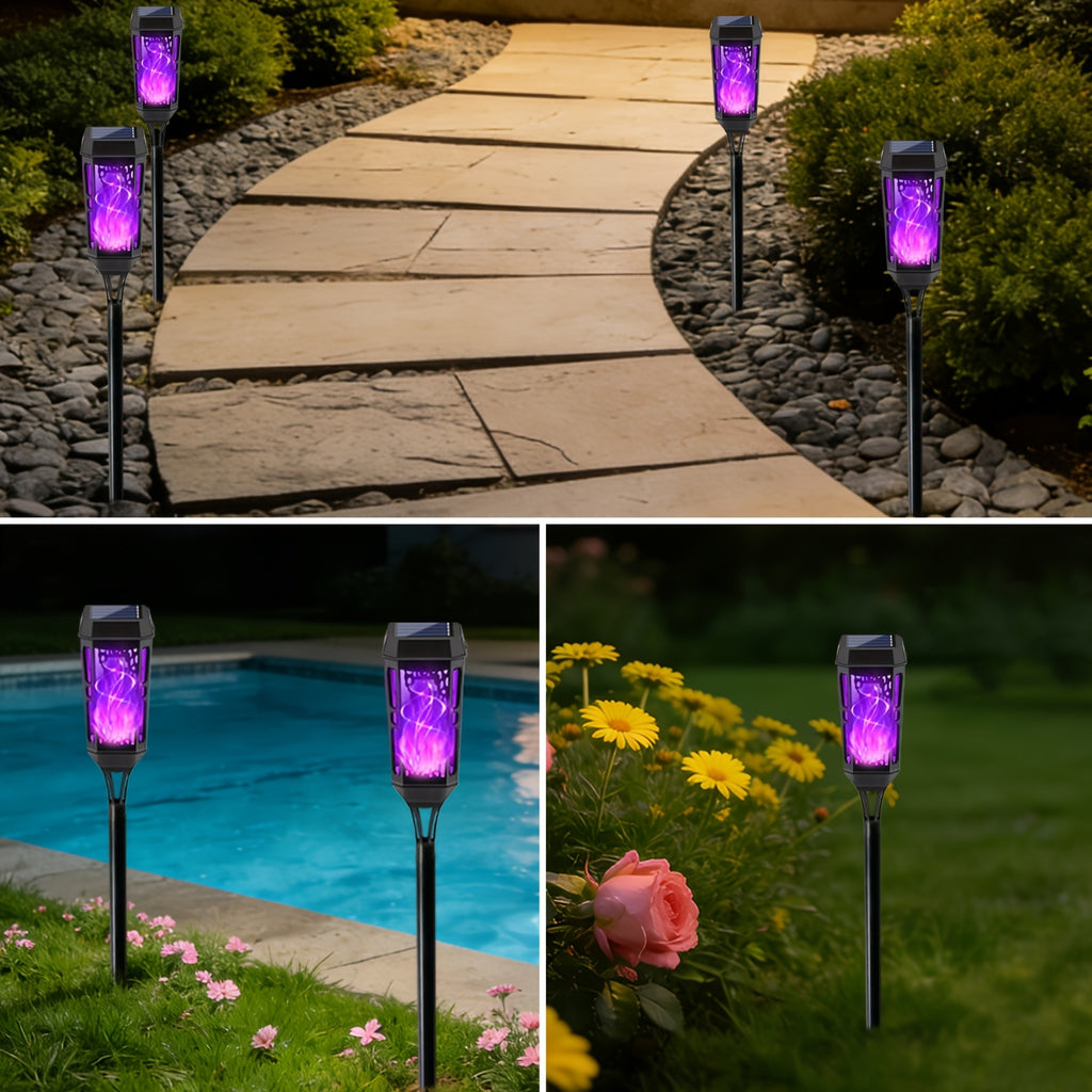 8/12pcs Outdoor Solar Flame Light, Solar Path Light, Solar Lawn Light, Solar Garden Light, Solar Lighting, Suitable for Courtyard, Villa, Shed, Patio, Party, Halloween, Christmas, Thanksgiving and Other Lighting Decoration