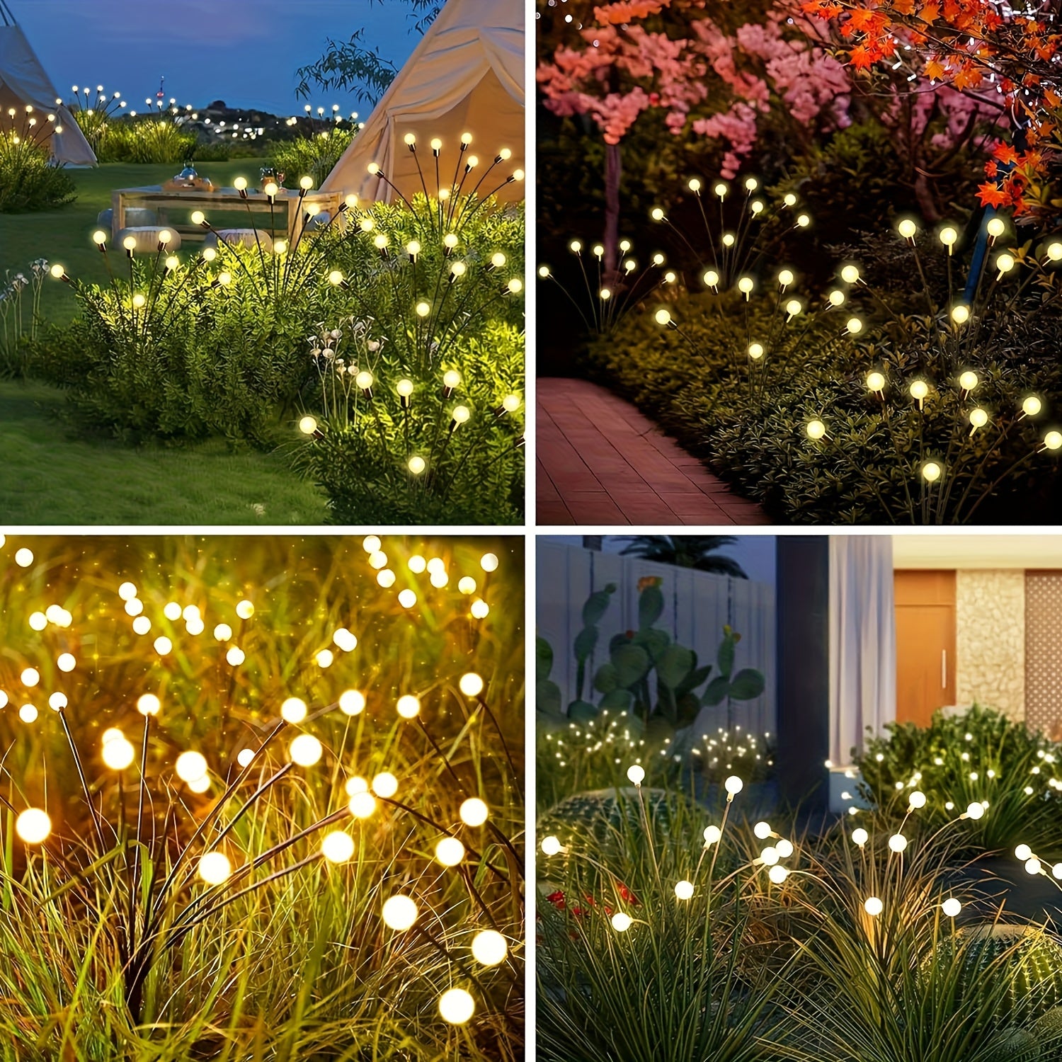 6 Pack 60 LED Solar Firefly Light, Warm White 8 Lighting Modes; 4 Pack 40 LED Solar Decorative Light, Smart Light Sensor, Perfect for Gift Giving, Garden, Lawn, Corridor, Wedding Party, Christmas, Halloween and Various Festival Decorations