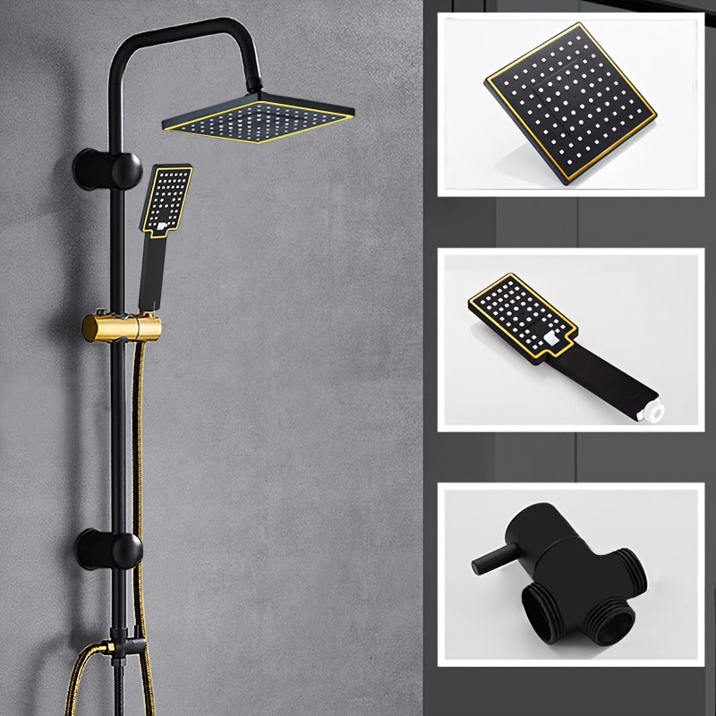 Premium Shower System - 8.0" Overhead Rain Shower Head & Handheld Shower with Height-Adjustable Slide Bar, Sturdy Rail & 60.0" Hose, 3 Shower Functions, Non-Wi-Fi