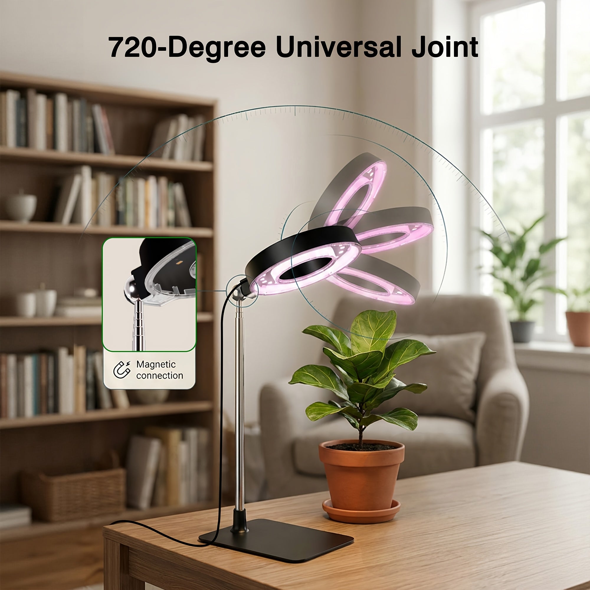 2Pcs 720° Magnetic Rotatable LED Grow Light, Full Spectrum Sunlike Plant Lamp with Auto Timer, Height & Brightness Adjustable, Suitable for Seedlings and Herb Plants