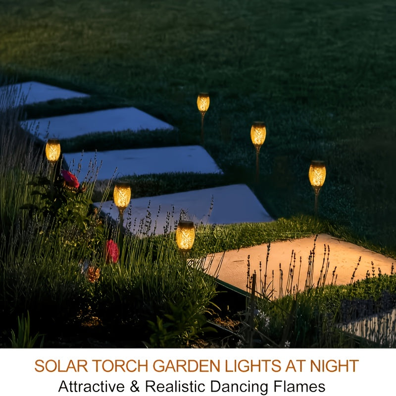 8pcs Outdoor Warm Light Solar Torch Light, Solar Light Waterproof, LED Flashlight for Outdoor Decoration, Perfect for Outdoor Decor Courtyard Garden, IP44 Waterproof Courtyard Lighting Light, Light Sensor Control Outdoor