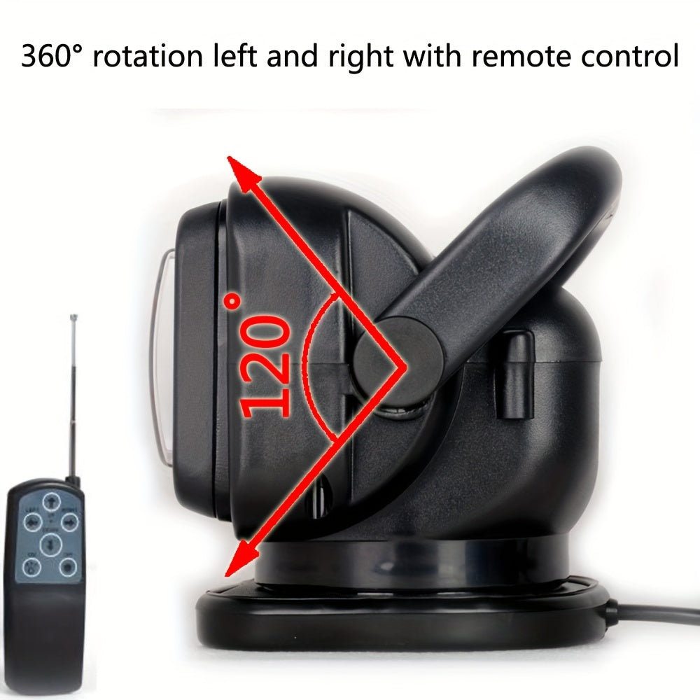 Handheld LED searchlight 7-inch 70W 360° rotating remote control work light - 12-24V compact off-road lighting, suitable for SUVs, ATVs, trucks, boats, hunting and fishing, with car plug power supply, remote control lamp