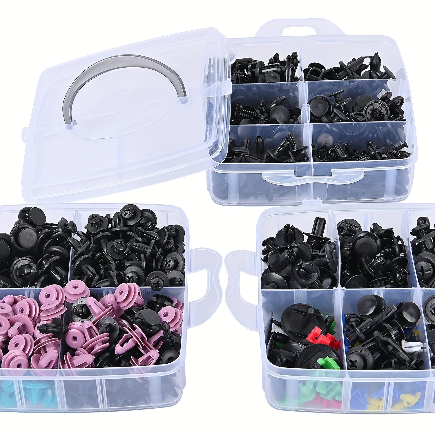 725-Piece Automotive Retainer Clip and Plastic Fastener Assortment, Includes 16 Common Sizes of Nylon Bumper and Fender Rivets, Comes with 10 Cable Ties and Removal Tool – Made of Durable Insulated Material for Automotive and Industrial Use