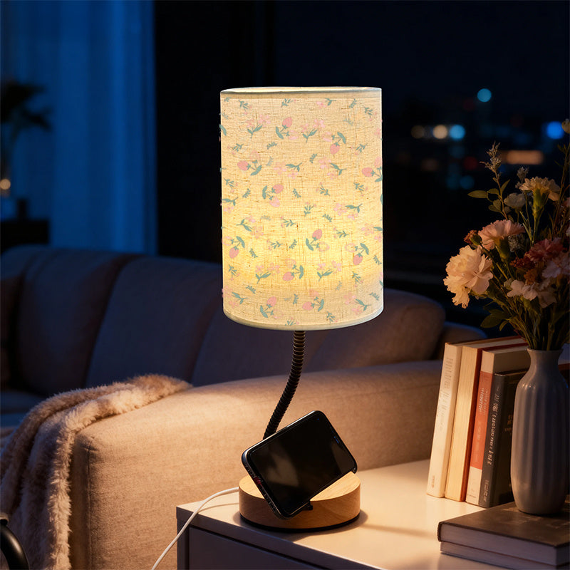Bedroom bedside table lamp, dimmable and color-adjustable with pink flower accents on black background print, living room decorative table lamp, suitable for holiday Christmas Halloween gifts