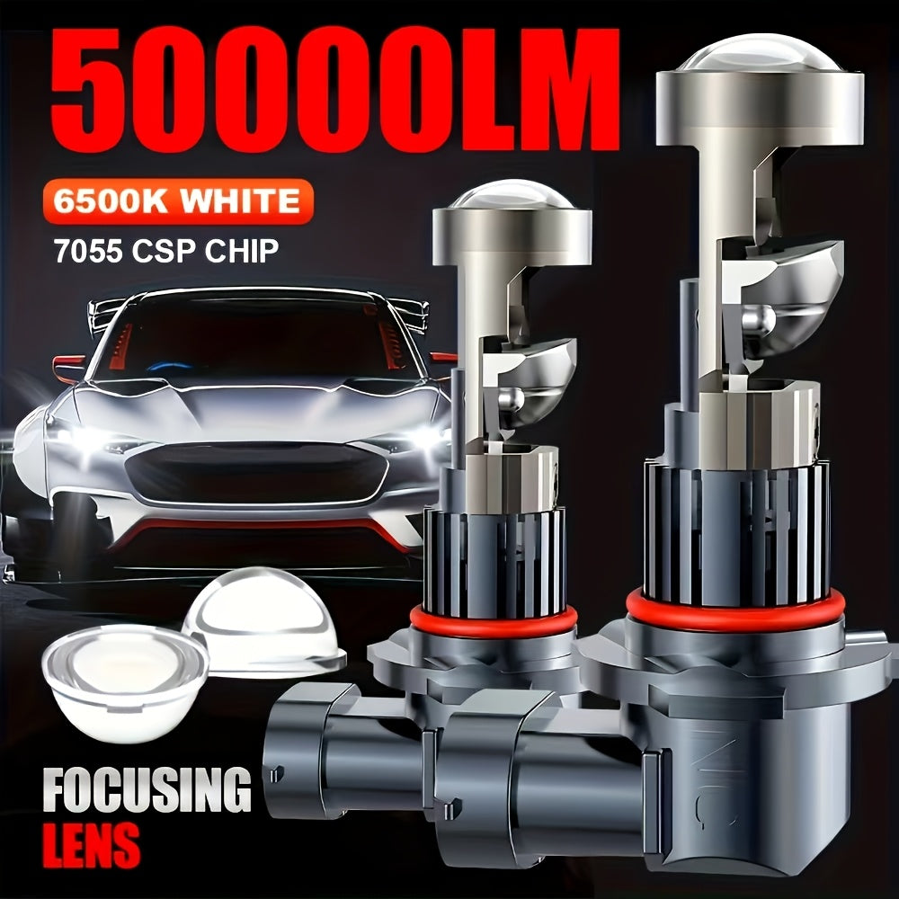 2Pcs LED Car Mini Lens 9005/9006-QF019, 53000 Lumens, 6500K White Light, H4/9003/HB2/H7/H18/H8/H9/H11/H16 Fit for Car and Motorcycle, 7055 Chip, High Power, New Upgraded Optical Lens, High Brightness Output for Motor Vehicles, 12V