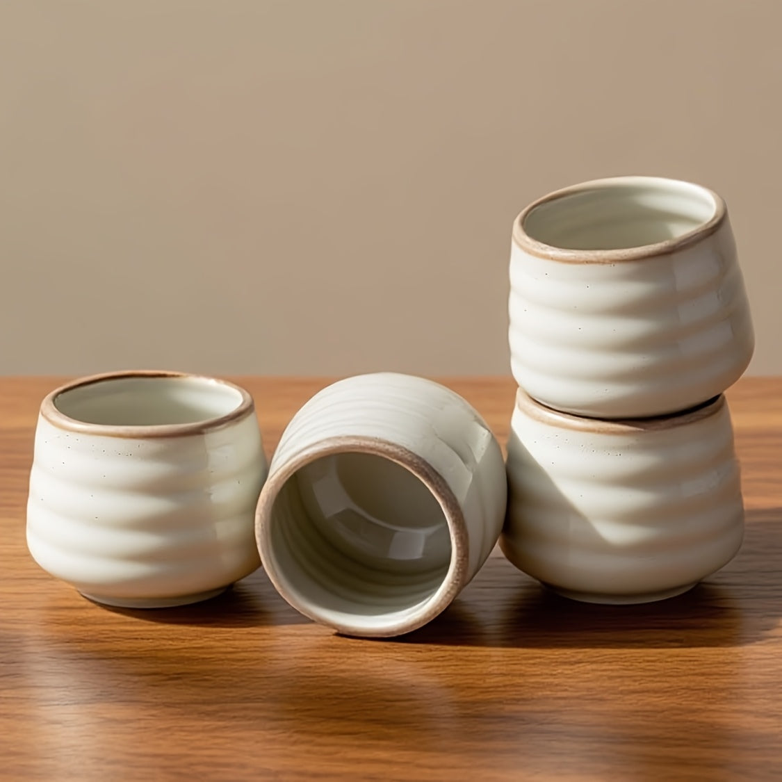 4pcs 130ml/5.4oz Japanese Retro Style Ceramic Tea Cup, Sake Cup Small Tea Cup, Espresso Cup, Handleless Porcelain Coffee Cup, Chinese Kung Fu Tea Cup Zen Style, Ideal for Home Tableware, Best Gift for Friends and Family
