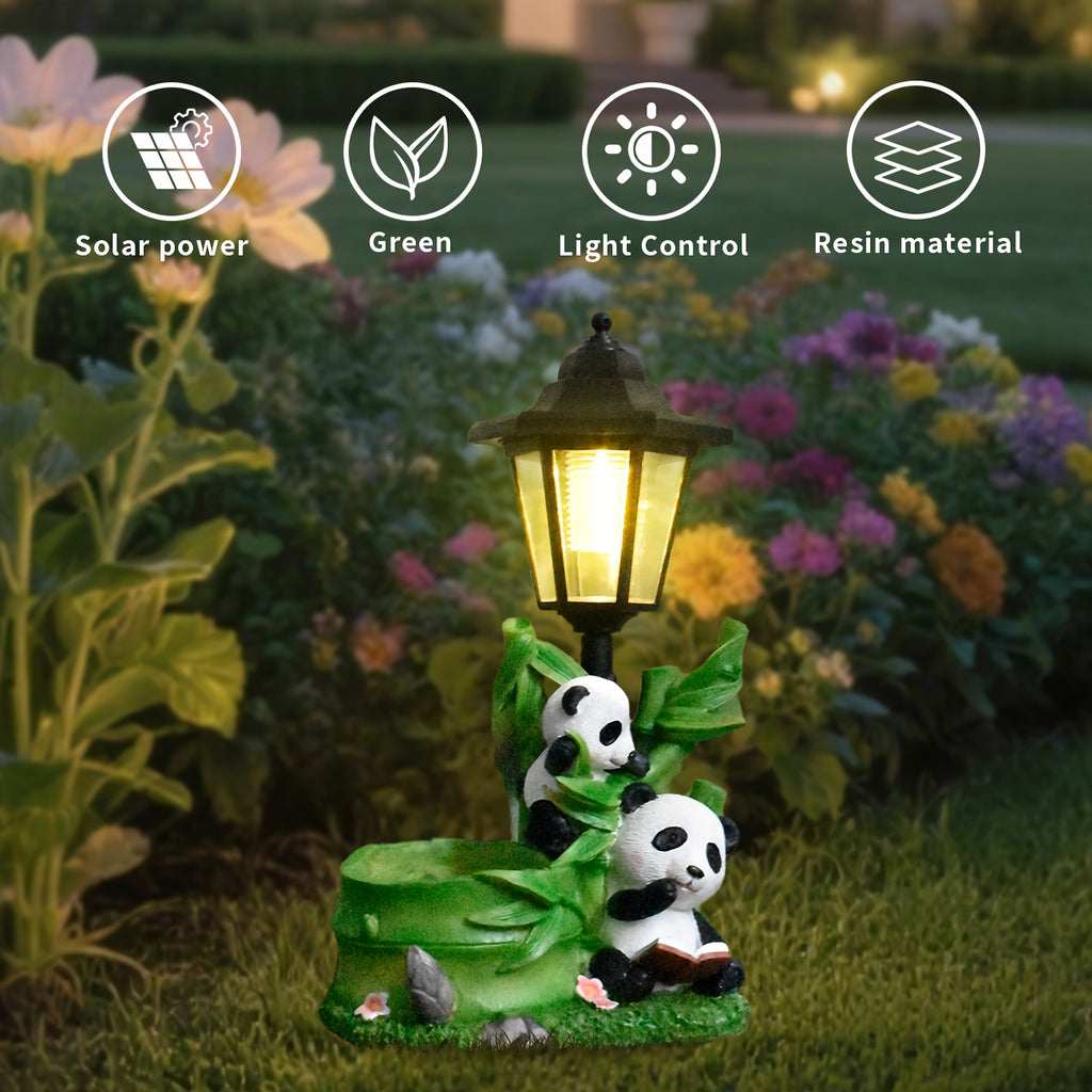 One-Piece Courtyard Creative Chinese Panda Outdoor Solar Light Statue Decoration, Animal Sculpture and Flower Pot Dual-Use, Multi-Functional Villa Night View Lighting, Balcony Living Room Garden Home Decorative Light, Friend Gift