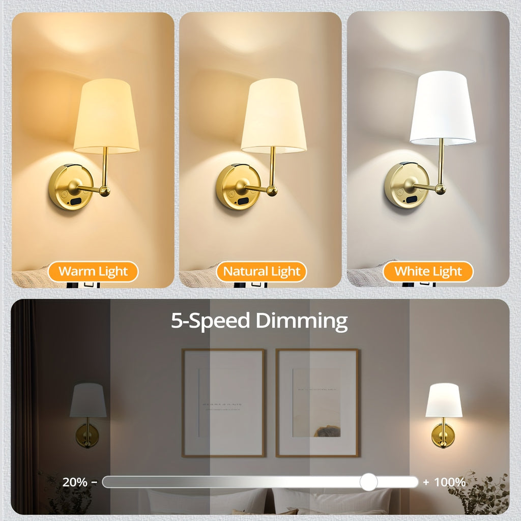 1-Pack Wireless Wall Light (Bulb Included), 3 Color Temperatures Adjustable, with LED Display and Remote Control, Rechargeable Battery 2000mAh (Removable Battery Compartment for Easy Replacement and Charging)