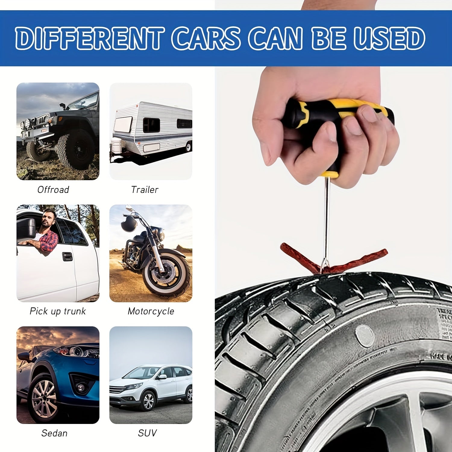 Tire Repair Strips, Automotive Tire Repair Tools, Motorcycle Tubeless Tire Puncture Plug Sealant Strip Repair Kit, Auto Vacuum Tire Repair Rubber String
