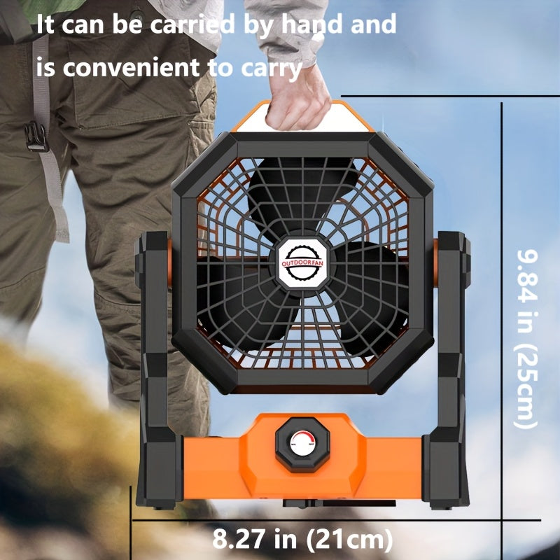 USB Rechargeable Outdoor Camping Fan, Large Capacity Battery, 5-25 Hours Ultra Long Endurance, Stepless Speed Regulation, 3 Levels LED Lighting, 270° Adjustable Angle, Desktop & Tent Hanging Dual Use, Portable High Power Charging Fan Ideal for Summer