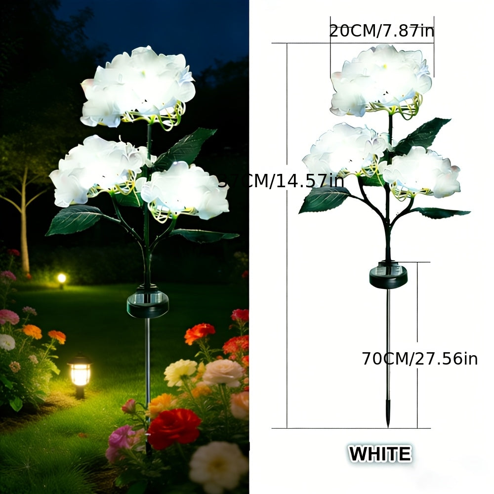 Outdoor Solar LED Light for Garden Decoration, Hydrangea Flower Design, Suitable for Pathways, Patios, and Lawns