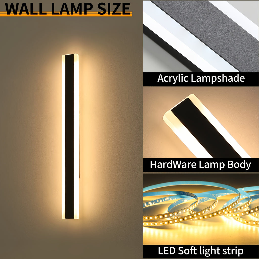 1/2-Piece Modern Outdoor Wall Light, 10%-100% Dimmable Linear Exterior Wall Light, IP65 Waterproof 3000K/4500K/6000K Long LED Wall Light with Remote Control Dimming, Heavy-Duty Hardwired Installation, Suitable for Porch, Garage