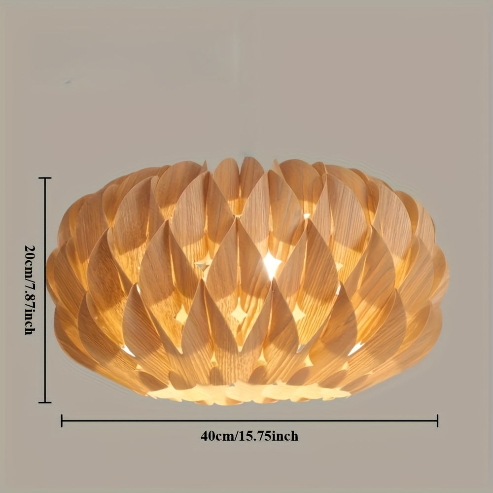 15.75 Inch Wooden Pendant Light, Suitable for Hotel, Bedroom, Dining Room - E27 Bulb Compatible Ceiling Light, Wood/Veneer Material, Elegant Design Fan Compatible Ceiling Mount (Lampshade Only)
