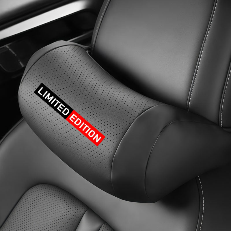 Limited Edition Sports Style Car Seat Headrest Nappa Leather Material, Neck Support Breathable Soft. Seat Cushion Comfortable and Relaxing, Fits Most Vehicle Models, Pressure Relief, Neck Support, Ergonomic Contour Shape