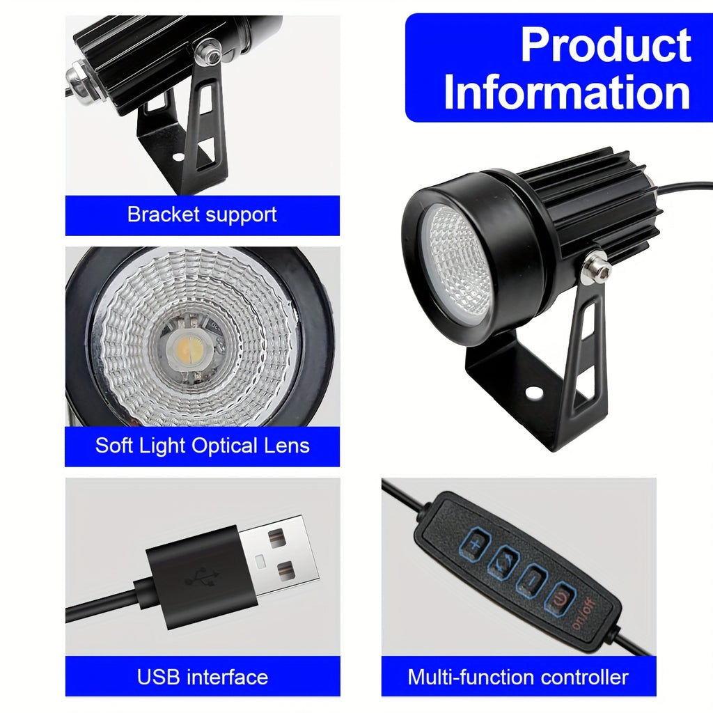 2-pack LED energy-saving spotlight, USB 3-color indoor spot light, plant and painting display light, adjustable angle, 10-step dimming, for living room, bedroom, cabinet plant lighting decoration