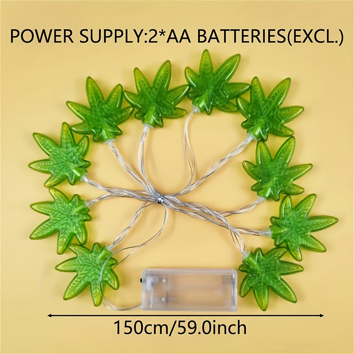 1 件 LED 綠葉燈串，電池盒供電，無需電池，適合嘉年華、情人節、臥室、派對、婚禮、感恩節、母親節、季節性裝飾、家居氛圍裝飾。 59.06吋帶10燈