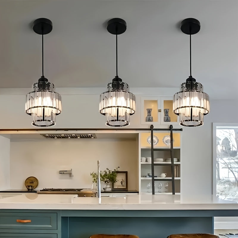 1 piece, modern crystal pendant light, modern chandelier with crystal plate metal lampshade, height-adjustable ceiling light, pendant light for bars, restaurants, living rooms, ceiling lighting fixture above sinks, E26/E27 base (bulb not included)